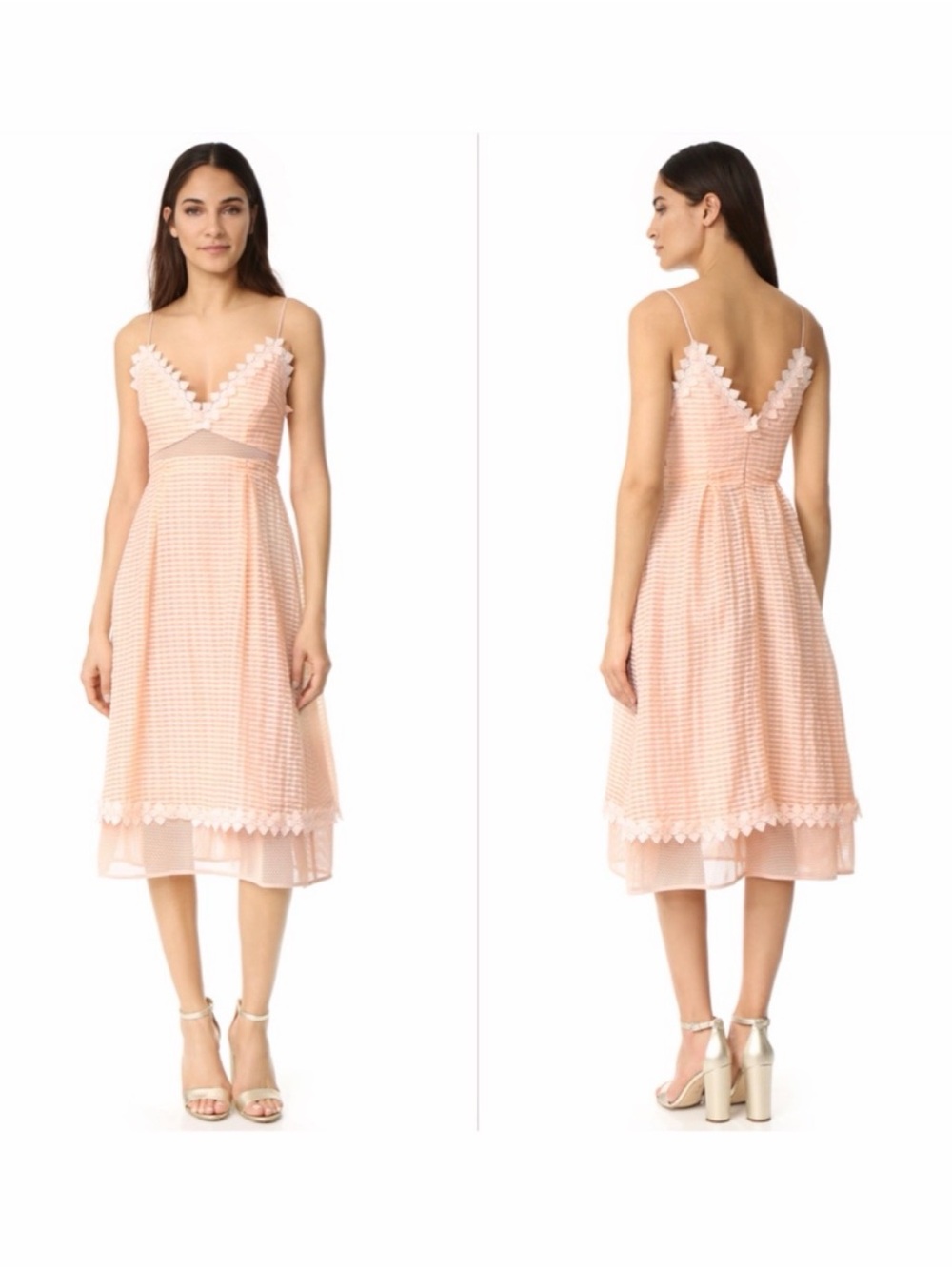 La Maison TALULAH Blush Pink V-Neck Midi Dress with Floral Trim